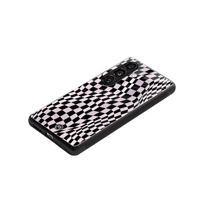 trippy b&w check pattern back phone cover | glass case for samsung galaxy s23 plus