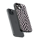 trippy b&w check pattern back phone cover | glass case for iphone 15