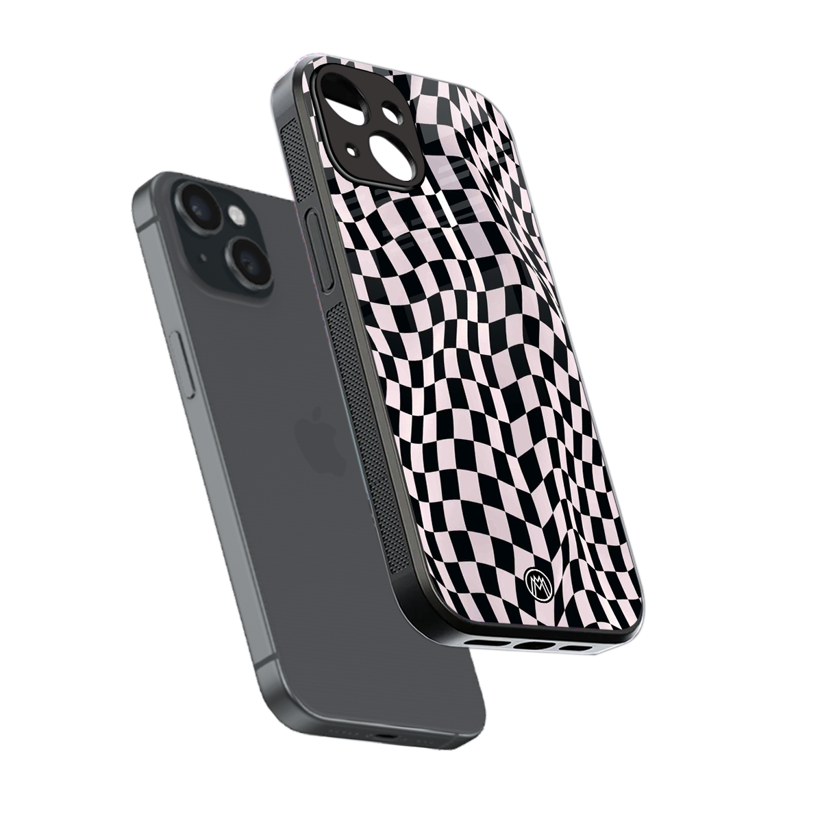 trippy b&w check pattern back phone cover | glass case for iphone 15