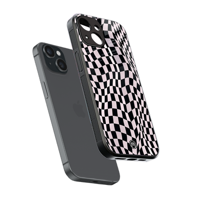 trippy b&w check pattern back phone cover | glass case for iphone 15