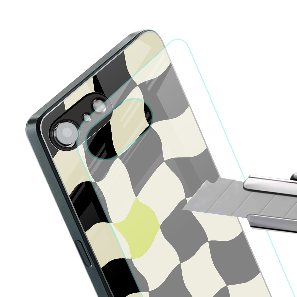 trippy pastel checks back phone cover | glass case for iphone 16e