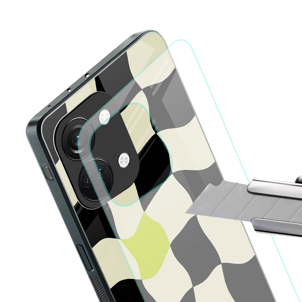trippy pastel checks back phone cover | glass case for oneplus nord 3