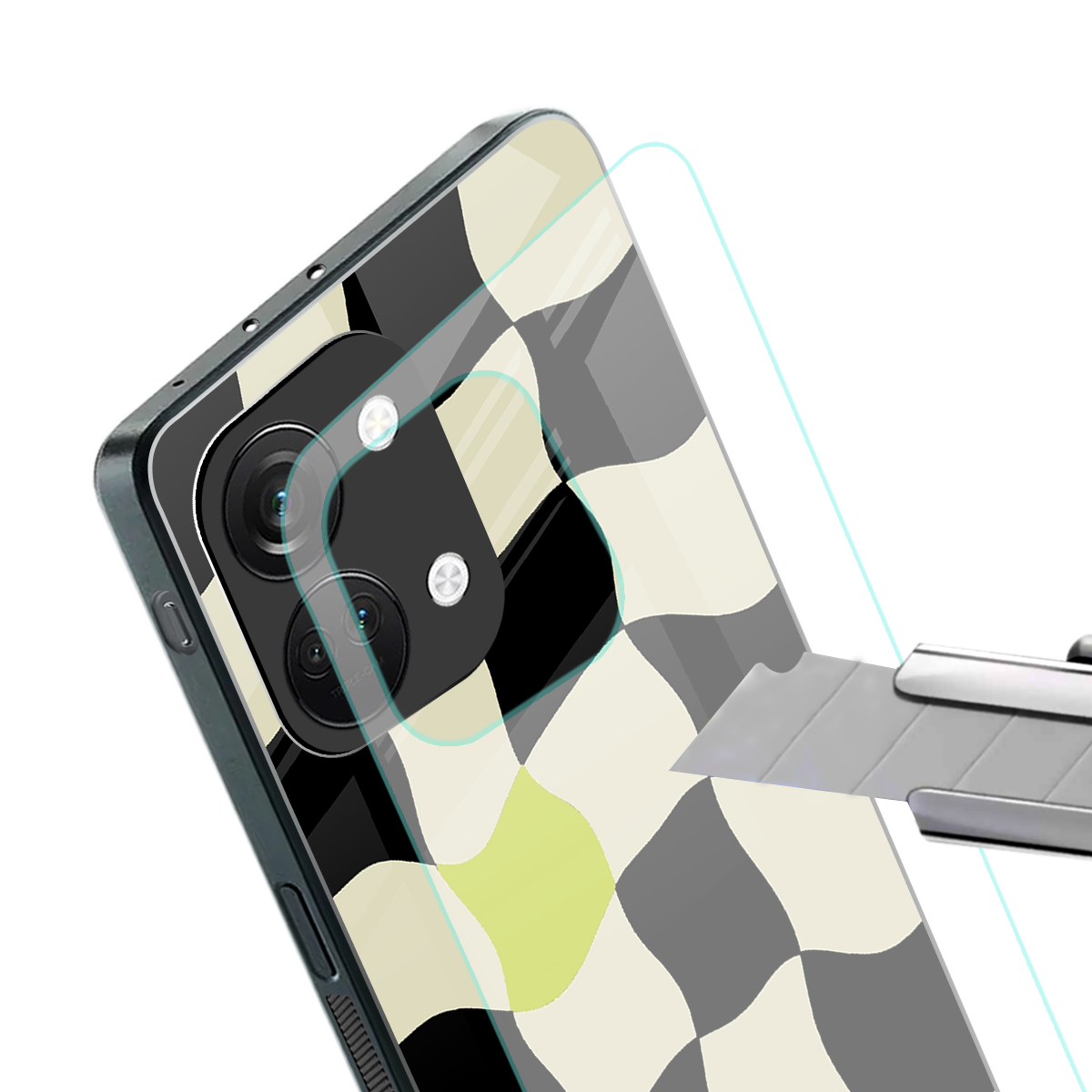 trippy pastel checks back phone cover | glass case for oneplus nord 3