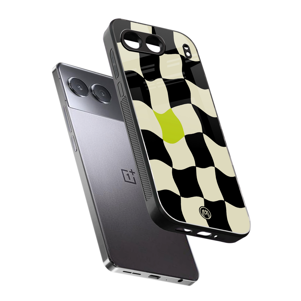 trippy pastel checks back phone cover | glass case for oneplus nord 4