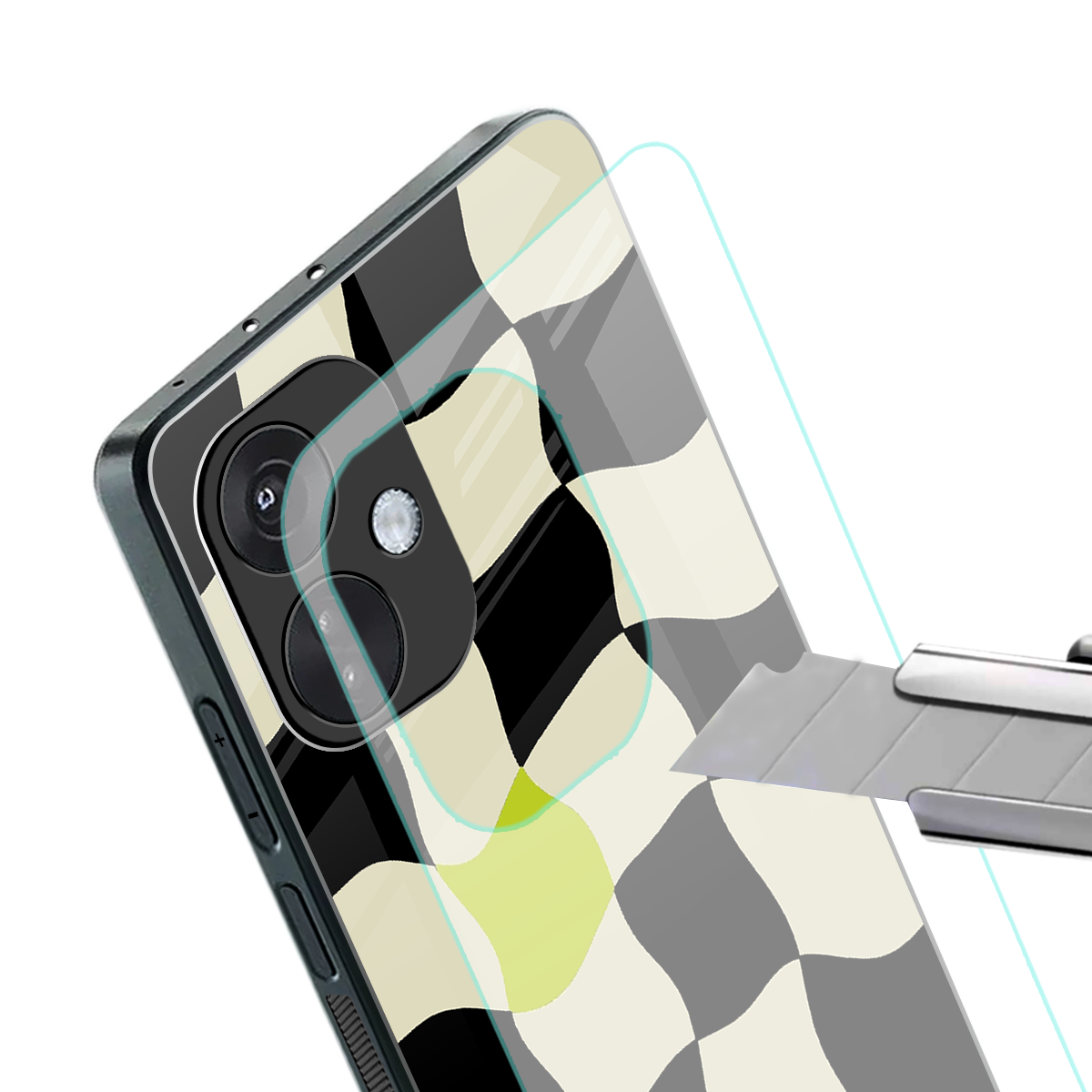 trippy pastel checks back phone cover | glass case for oneplus nord ce 3