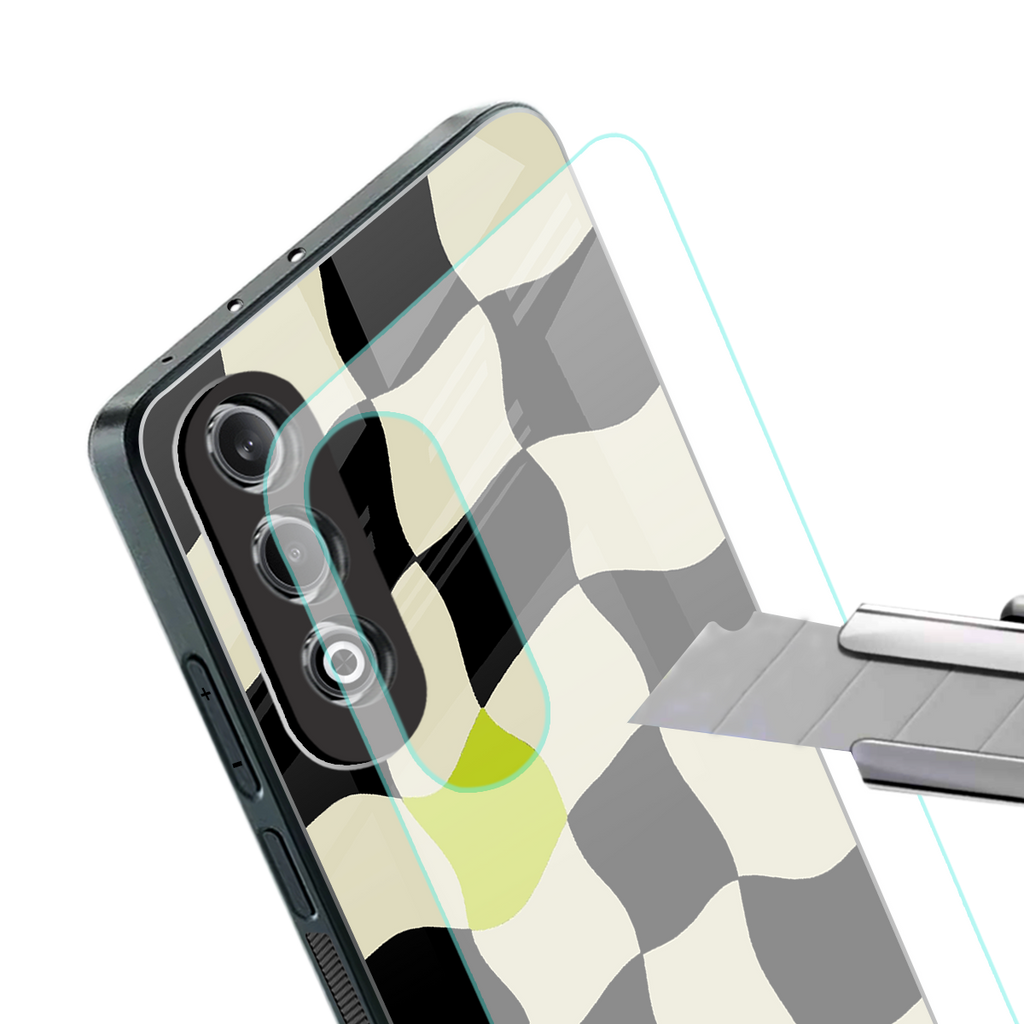 trippy pastel checks back phone cover | glass case for oneplus nord ce 4