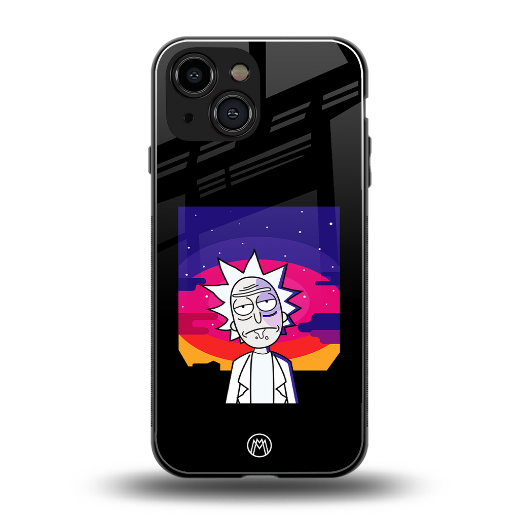 trippy rick sanchez back phone cover | glass case for iphone 13 mini