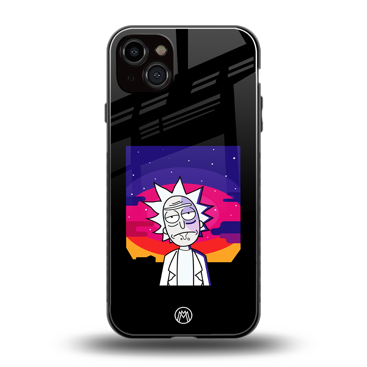 trippy rick sanchez back phone cover | glass case for iphone 15 plus