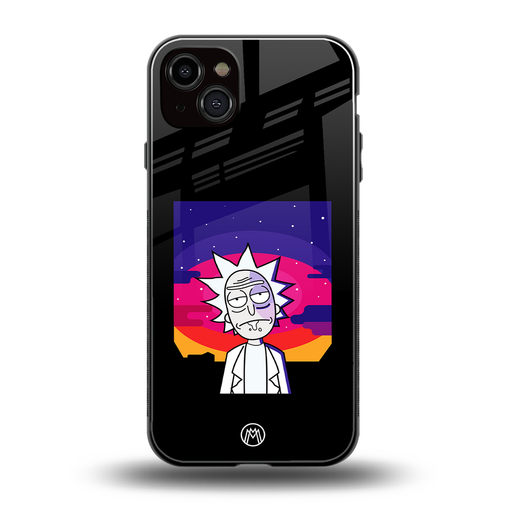 trippy rick sanchez back phone cover | glass case for iphone 14 plus