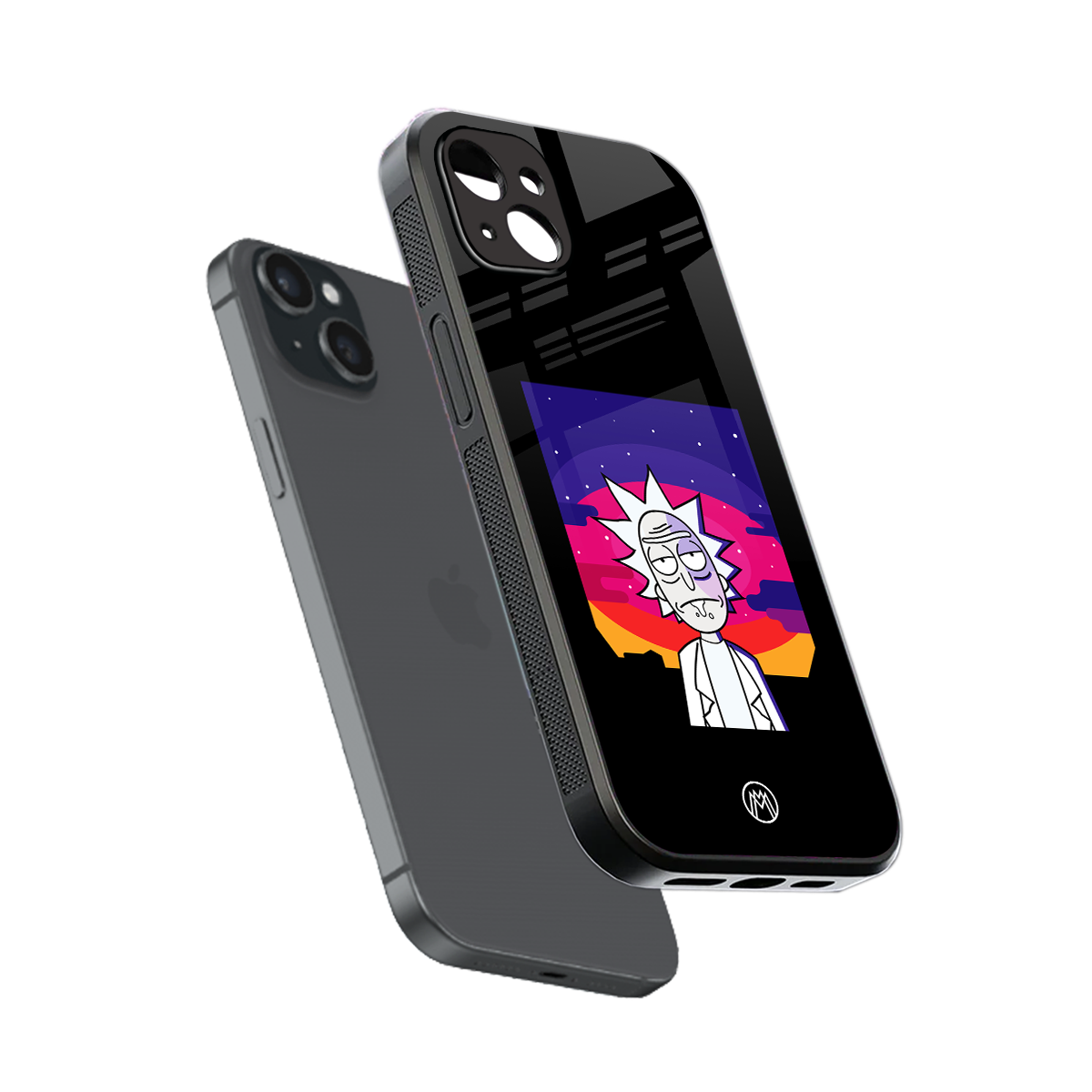 trippy rick sanchez back phone cover | glass case for iphone 15 plus