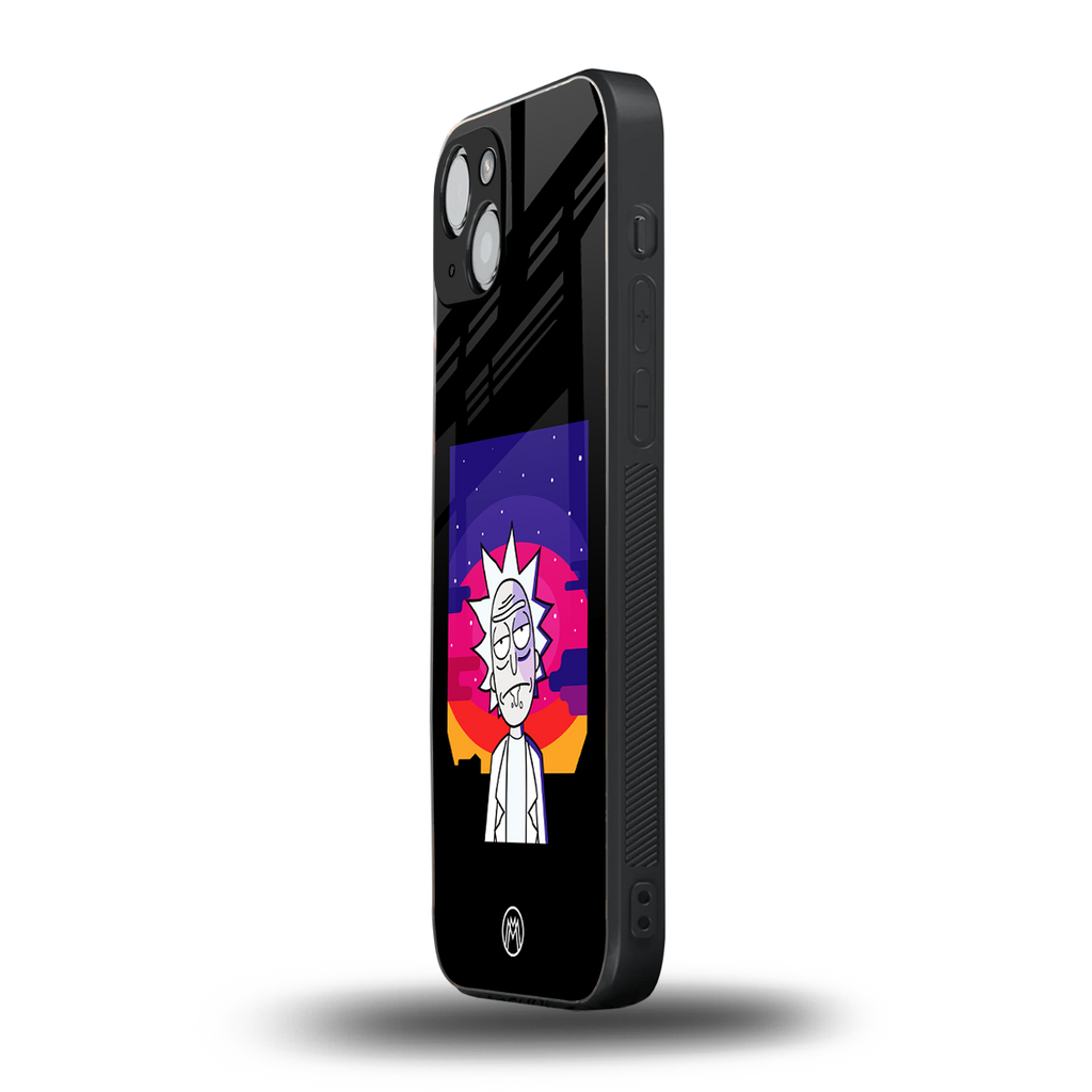 trippy rick sanchez back phone cover | glass case for iphone 15 plus