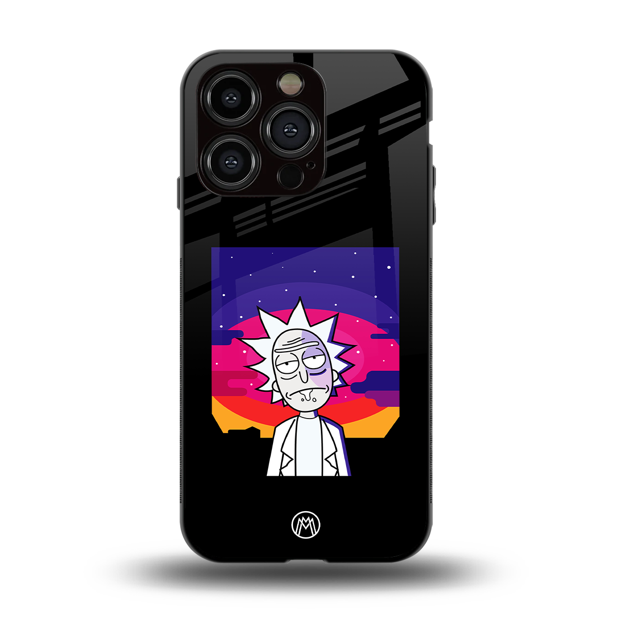 trippy rick sanchez back phone cover | glass case for iphone 15 pro