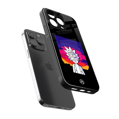 trippy rick sanchez back phone cover | glass case for iphone 15 pro