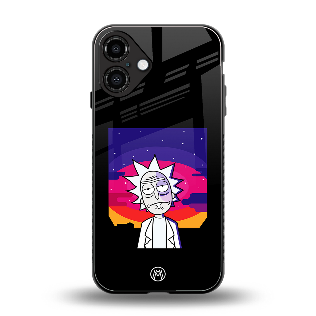 trippy rick sanchez back phone cover | glass case for iphone 16 plus