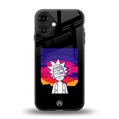 trippy rick sanchez back phone cover | glass case for iphone 16 plus
