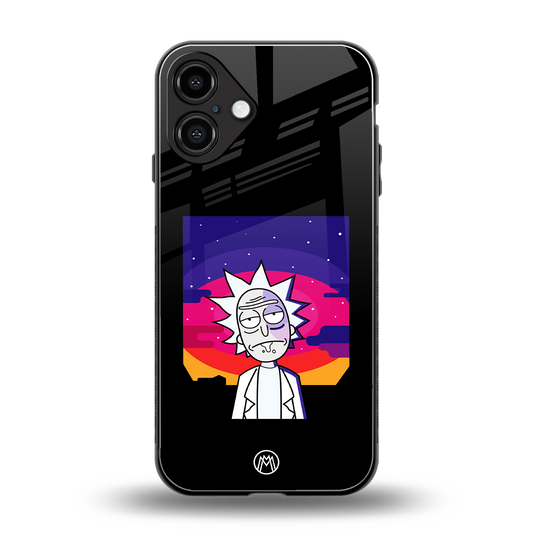 trippy rick sanchez back phone cover | glass case for iphone 16 plus