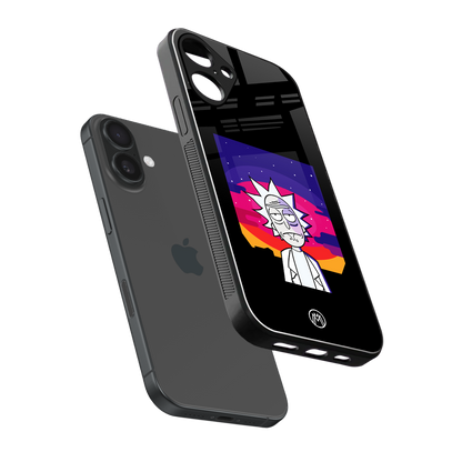 trippy rick sanchez back phone cover | glass case for iphone 16 plus