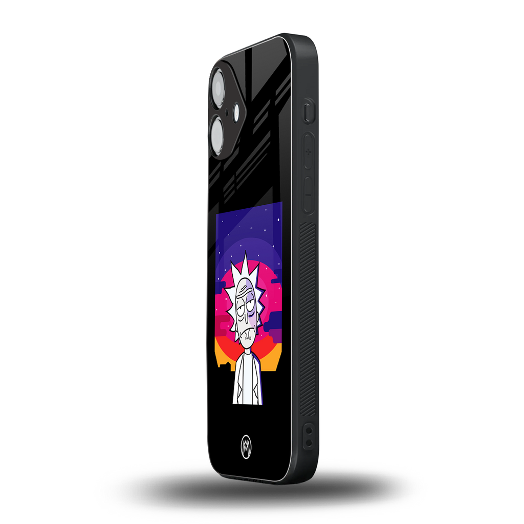 trippy rick sanchez back phone cover | glass case for iphone 16 plus