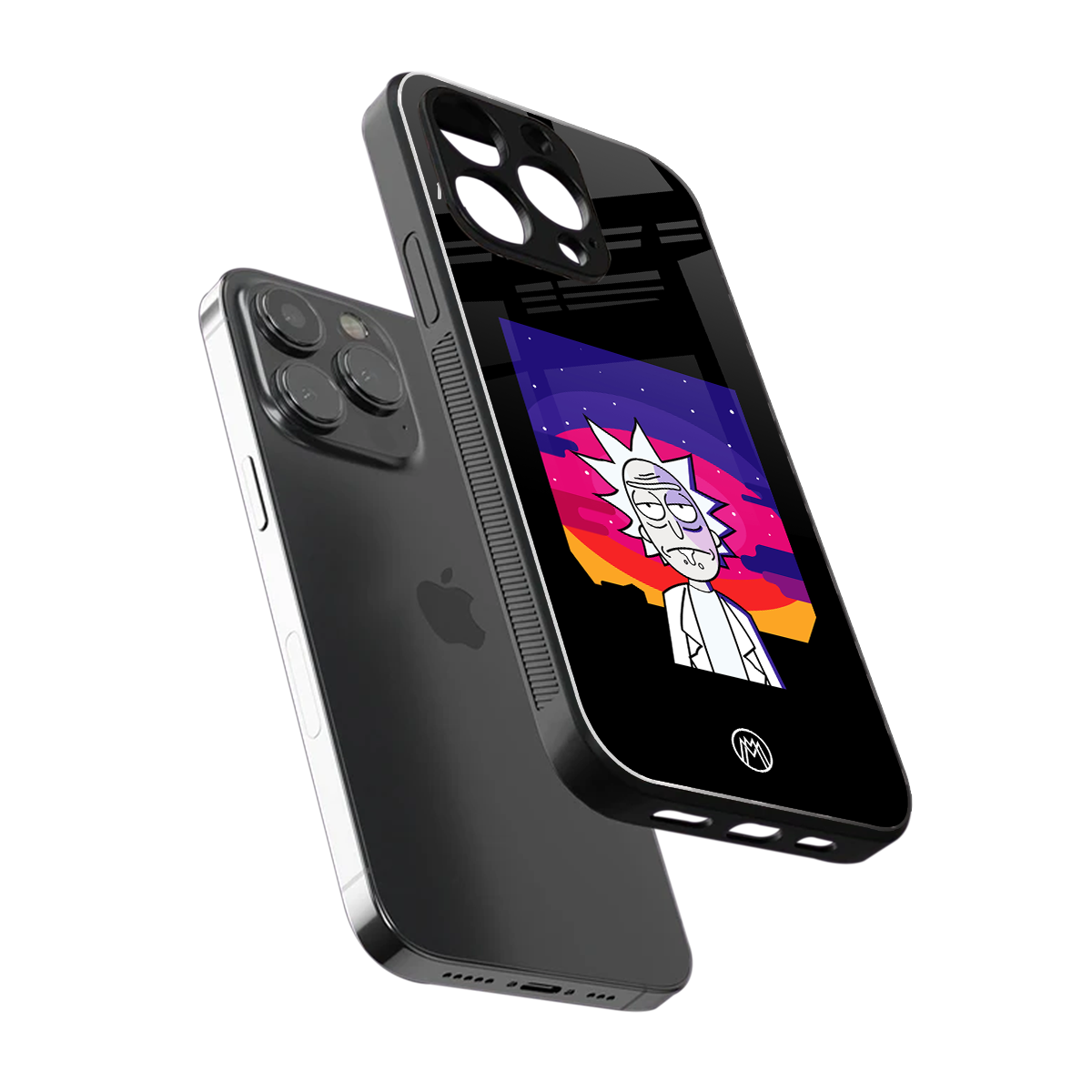 trippy rick sanchez back phone cover | glass case for iphone 16 pro