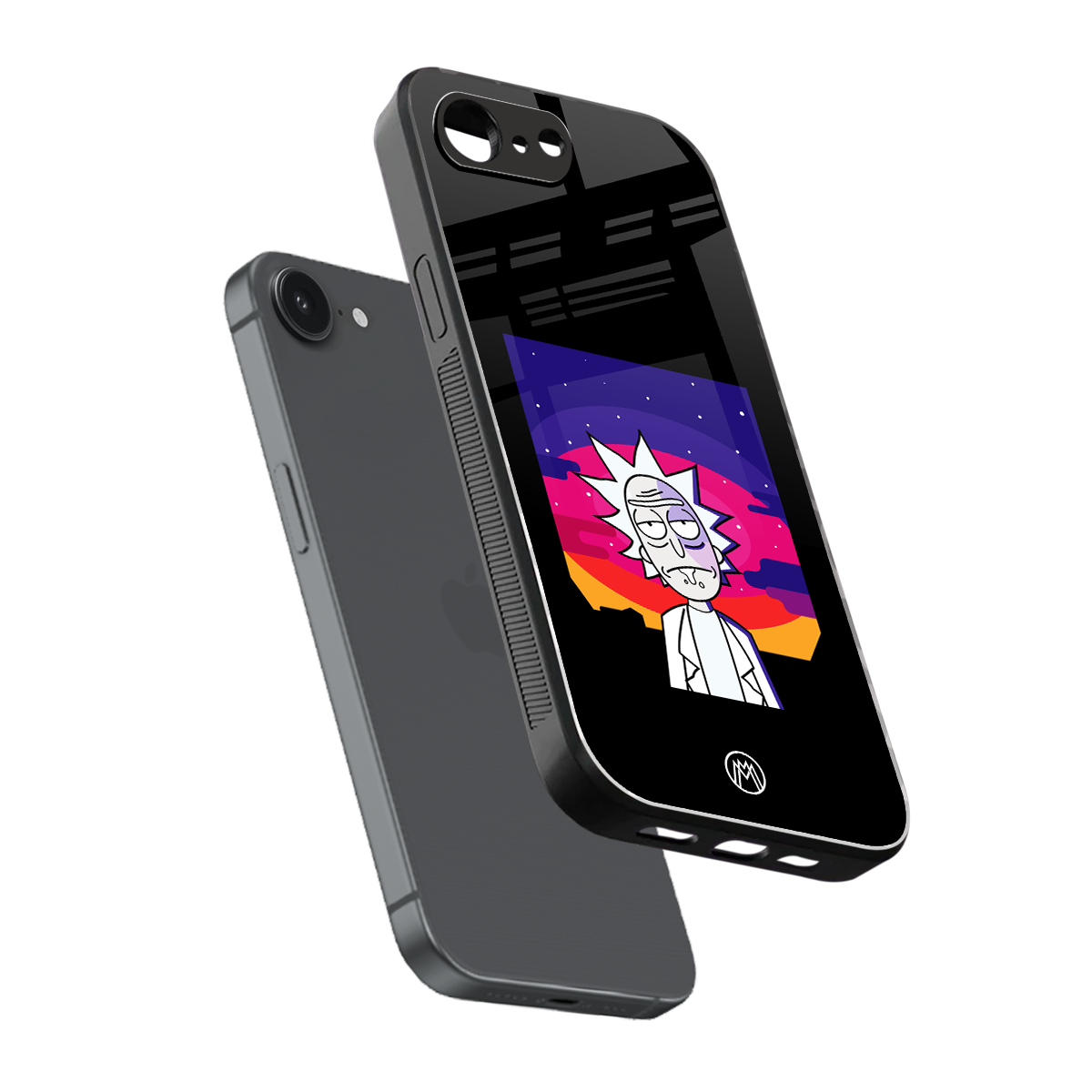 trippy rick sanchez back phone cover | glass case for iphone 16e