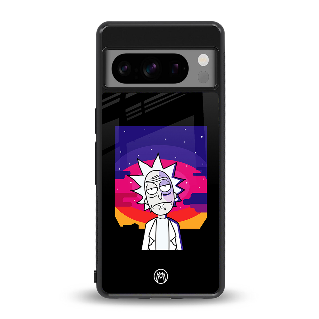 trippy rick sanchez back phone cover | glass case for google pixel 8 pro