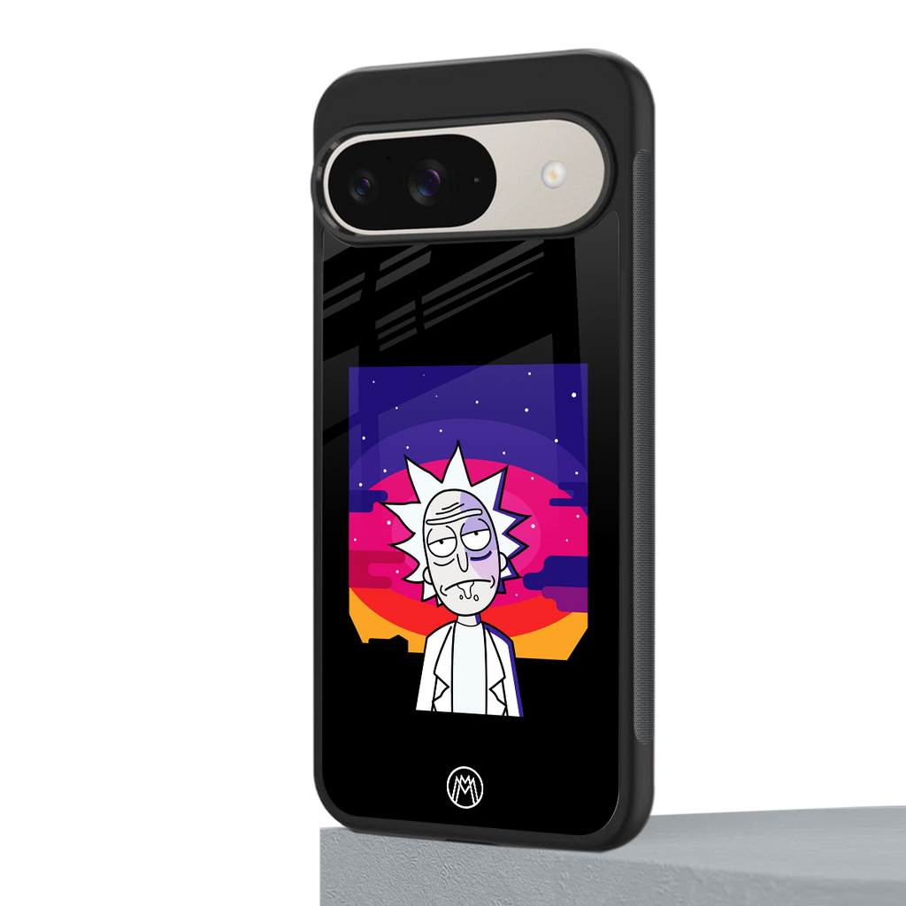 trippy rick sanchez back phone cover | glass case for google pixel 9
