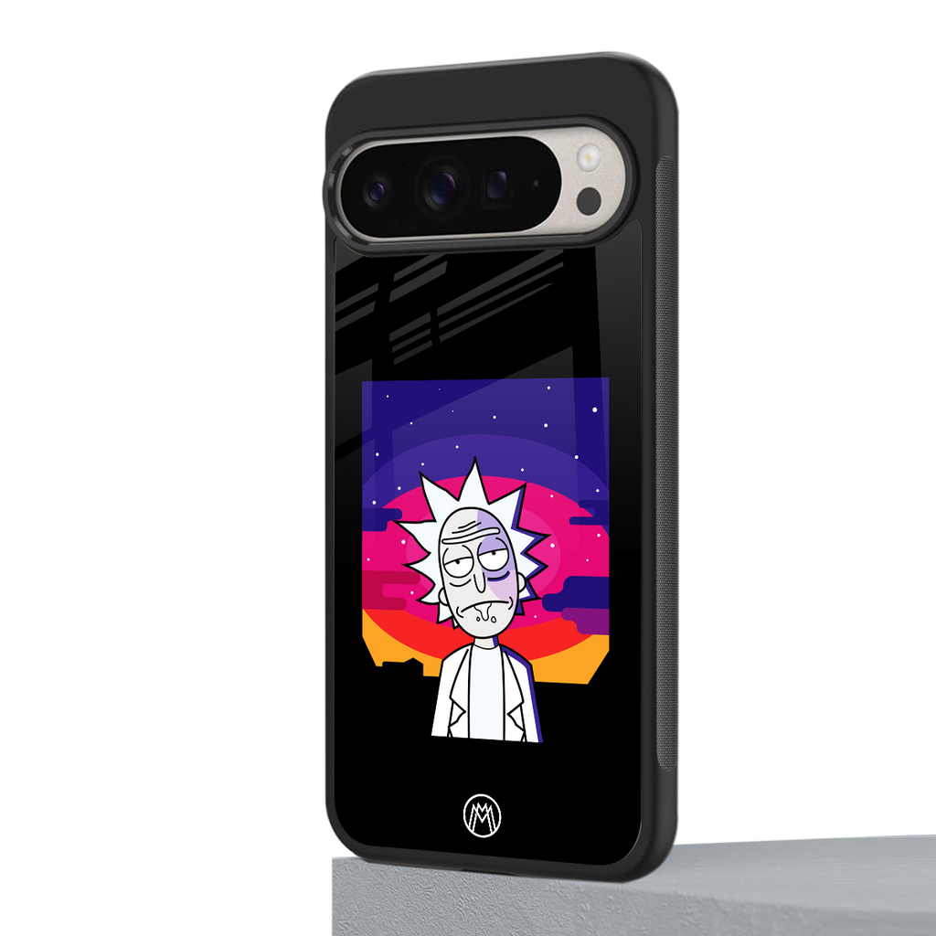 trippy rick sanchez back phone cover | glass case for google pixel 9 pro xl