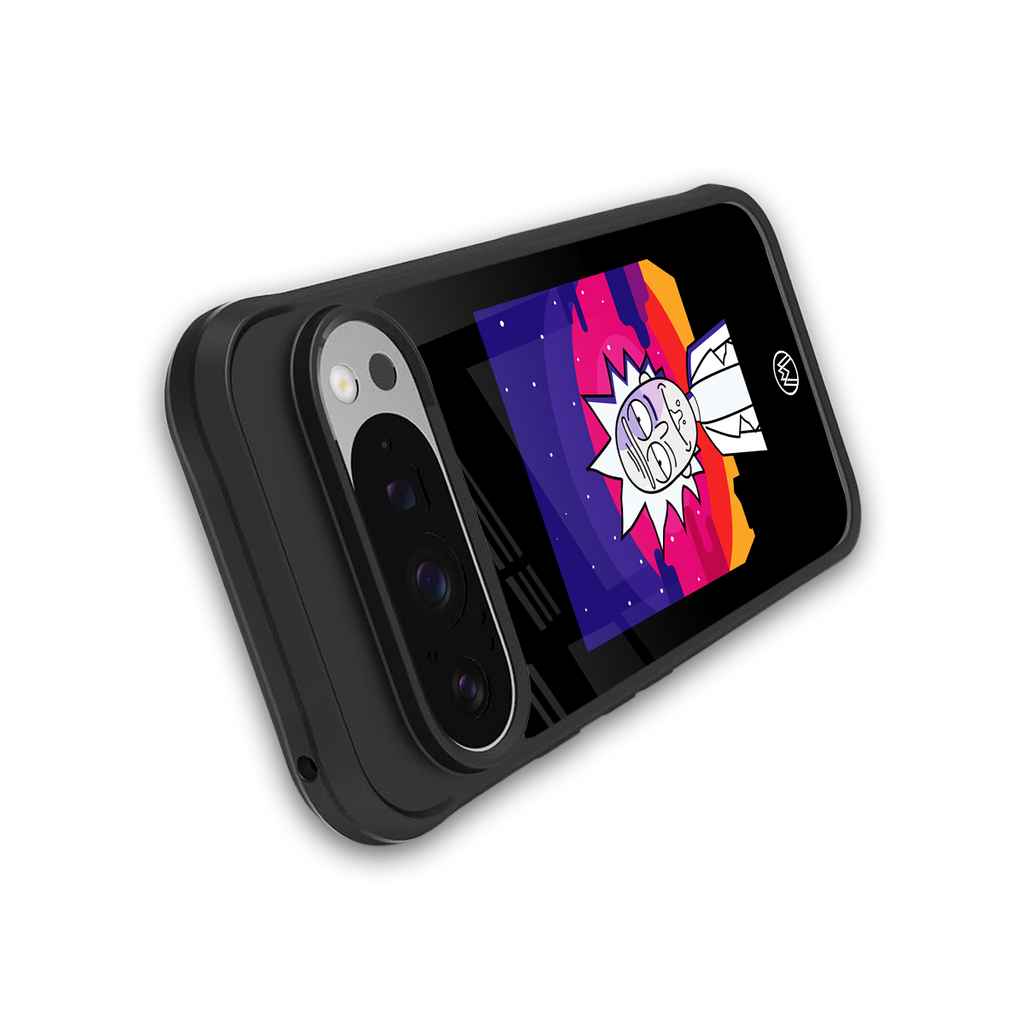 trippy rick sanchez back phone cover | glass case for google pixel 9 pro xl