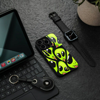 trippy aliens back phone cover | glass case for iphone 16 pro max