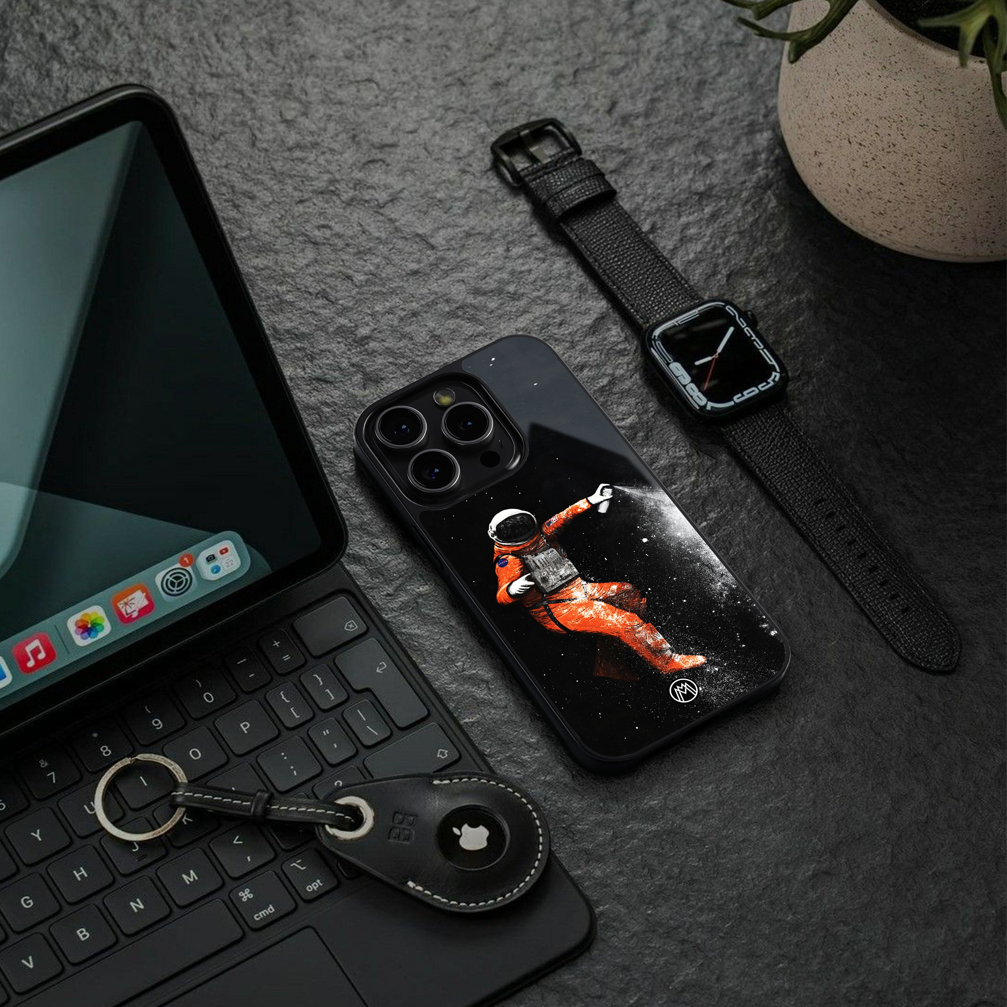 trippy astronaut back phone cover | glass case for iphone 16 plus