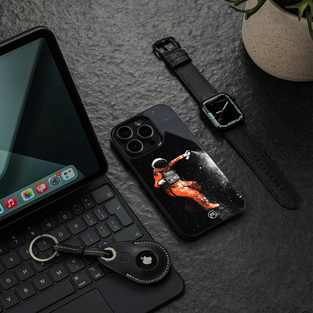 trippy astronaut back phone cover | glass case for iphone 13 pro