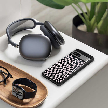 trippy b&w check pattern back phone cover | glass case for iphone 14