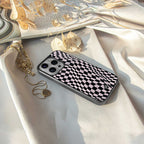 trippy b&w check pattern back phone cover | glass case for samsung galaxy s23 plus
