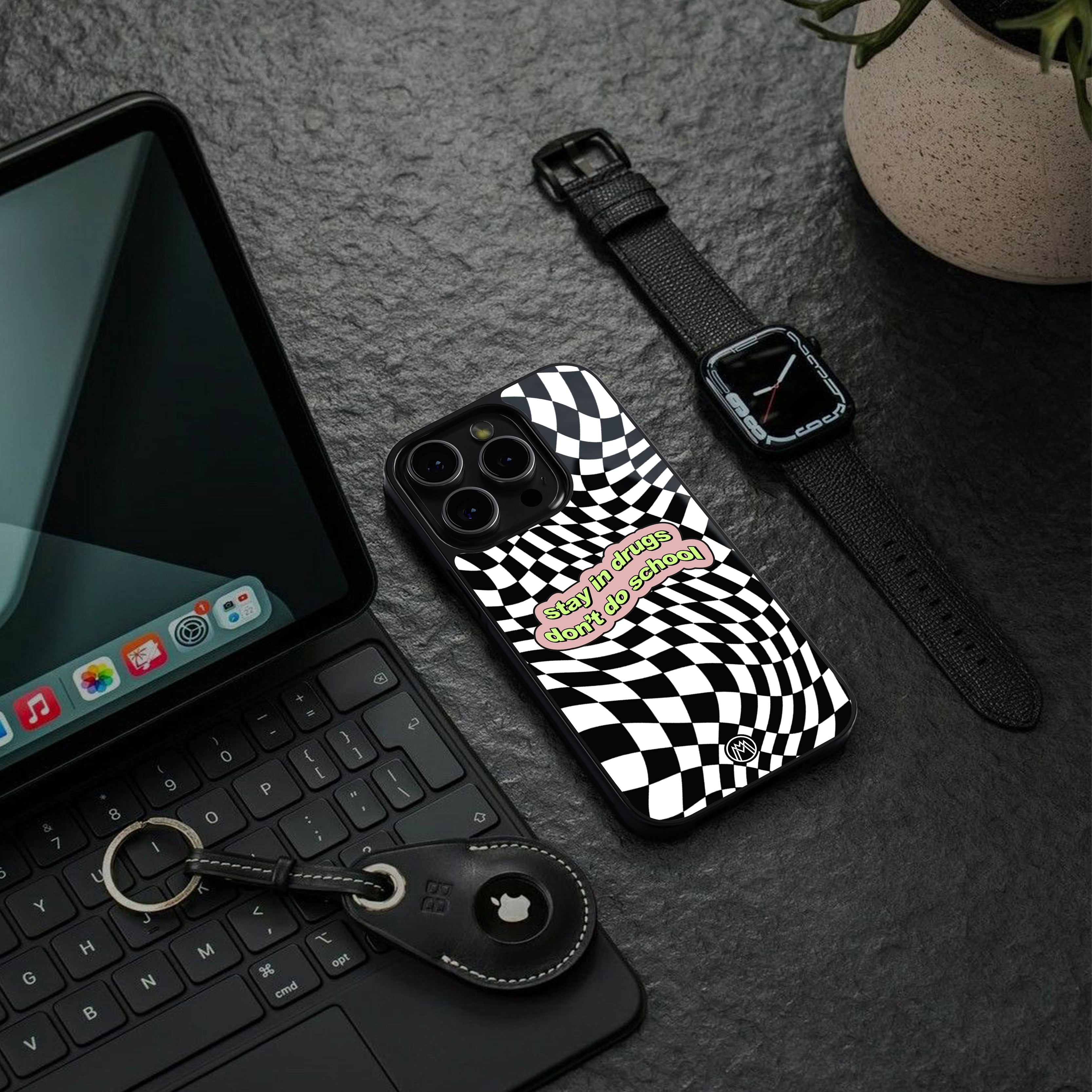 trippy high life back phone cover | glass case for iphone 16 plus
