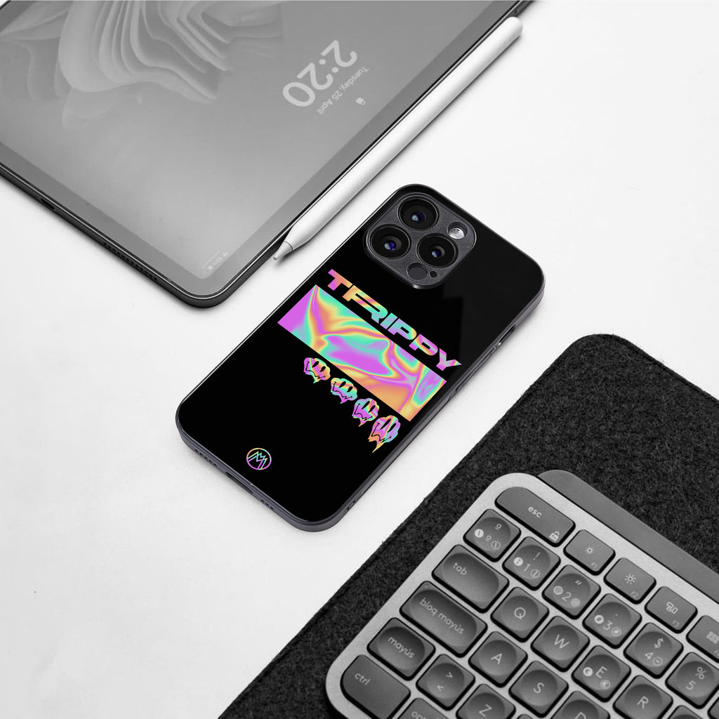 trippy trippy back phone cover | glass case for iphone 16 plus