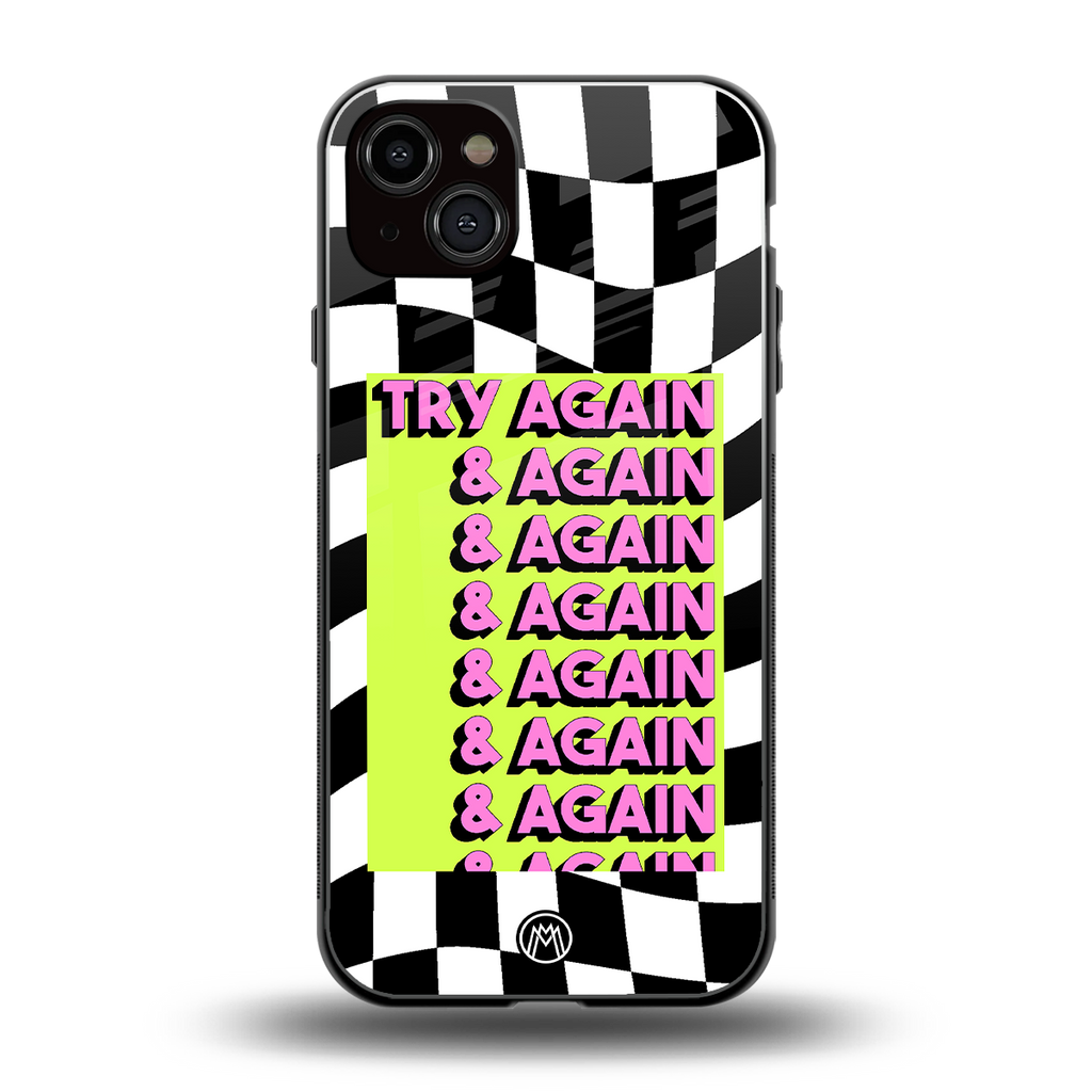 try again back phone cover | glass case for iphone 15 plus