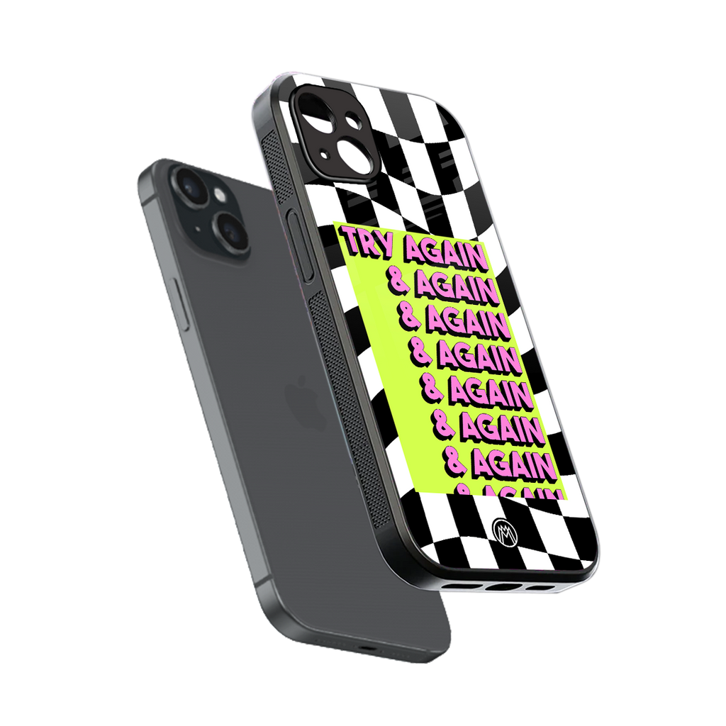 try again back phone cover | glass case for iphone 15 plus