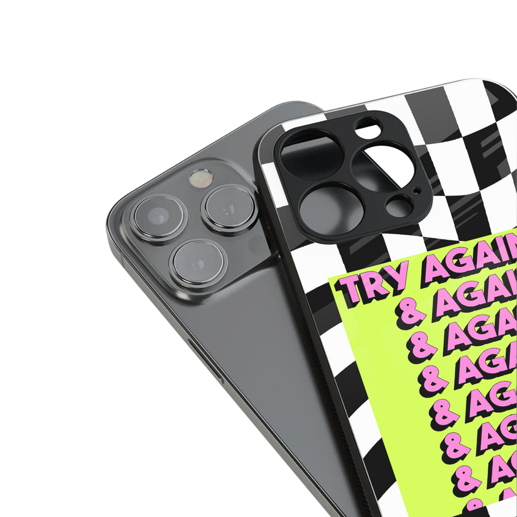 try again back phone cover | glass case for iphone 15 plus