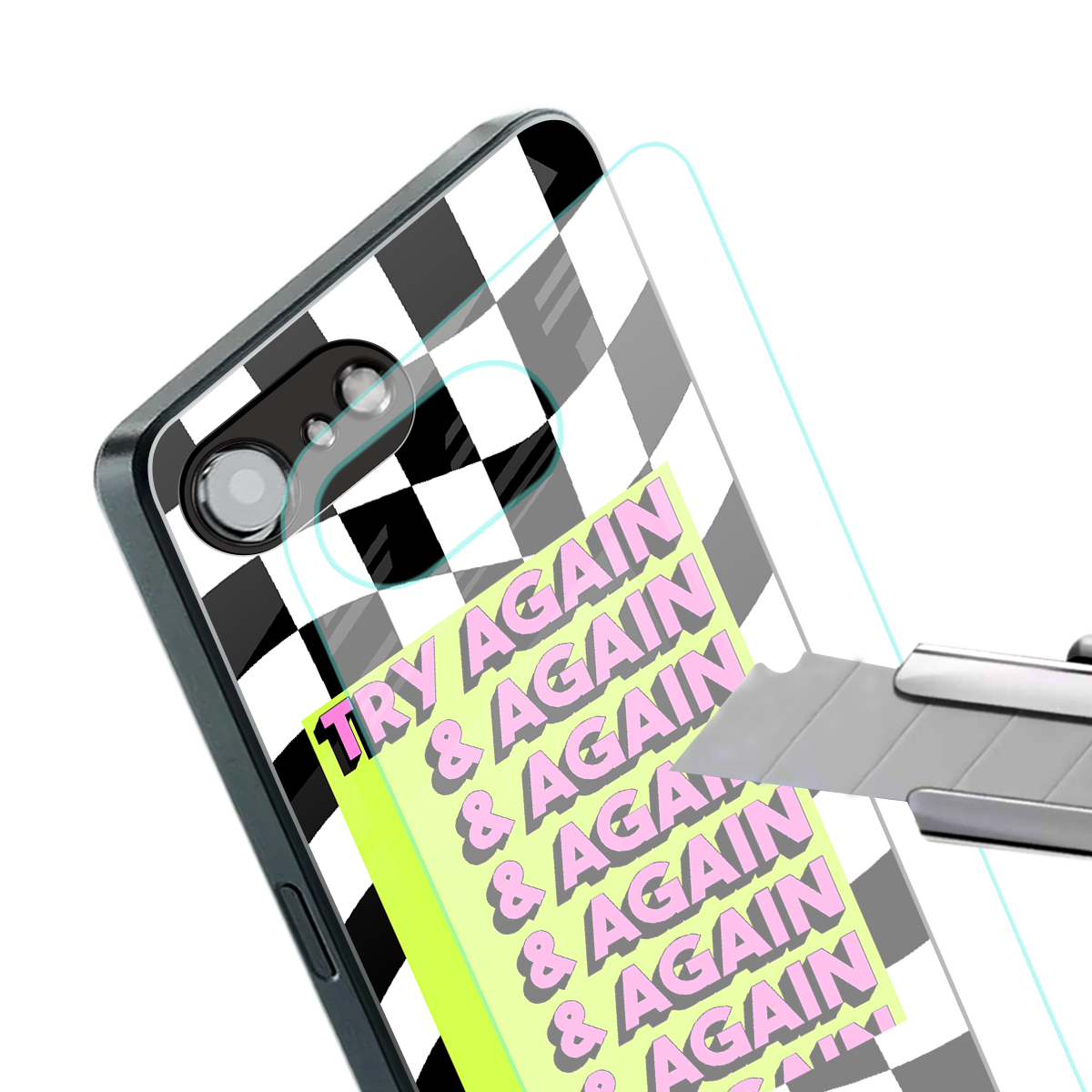 try again back phone cover | glass case for iphone 16e