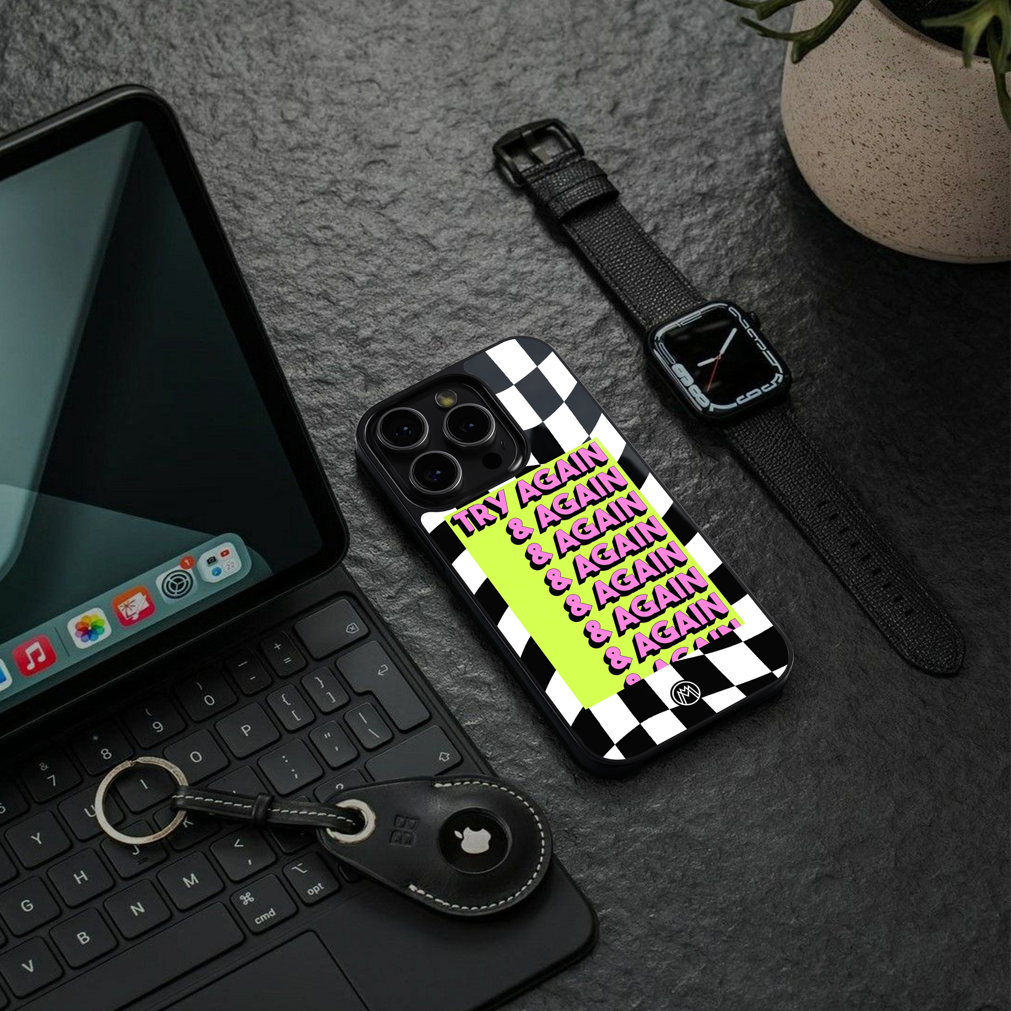 try again back phone cover | glass case for iphone 15 plus