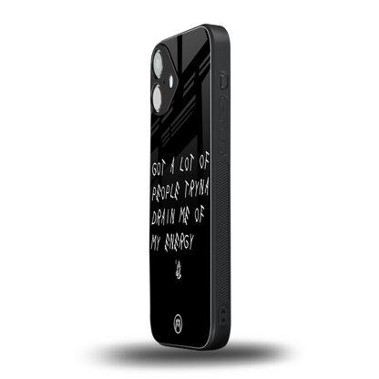 tryna drain my energy back phone cover | glass case for iphone 16 plus