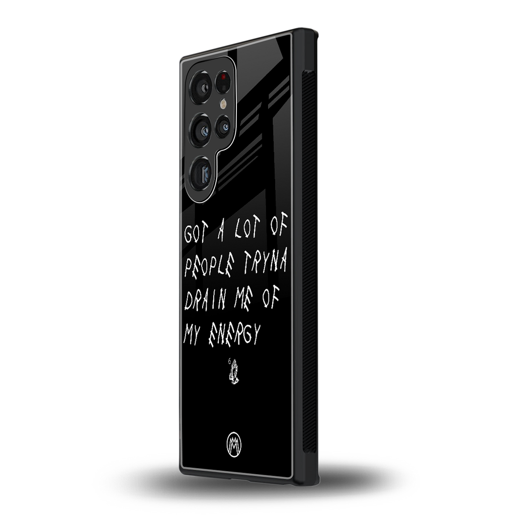 tryna drain my energy back phone cover | glass case for samsung galaxy s23 ultra