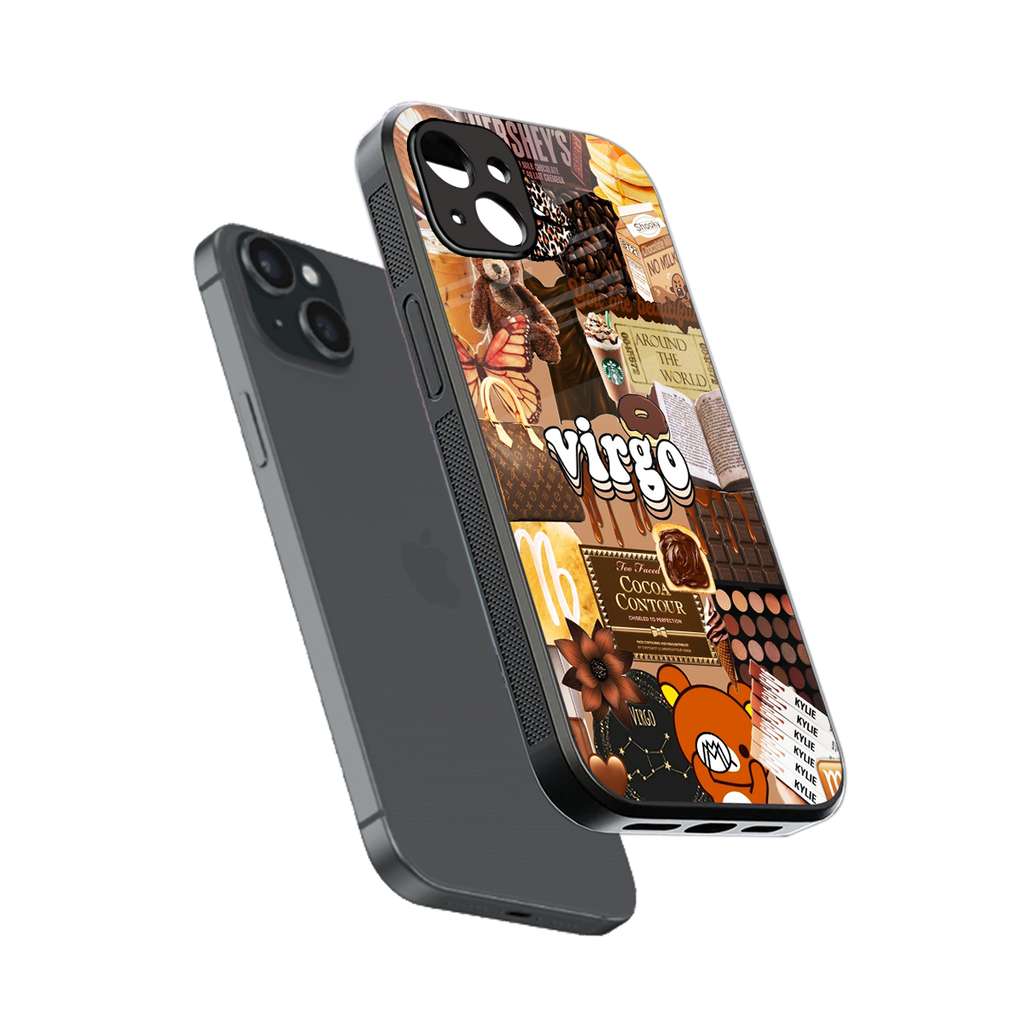 virgo aesthetic collage back phone cover | glass case for iphone 15 plus