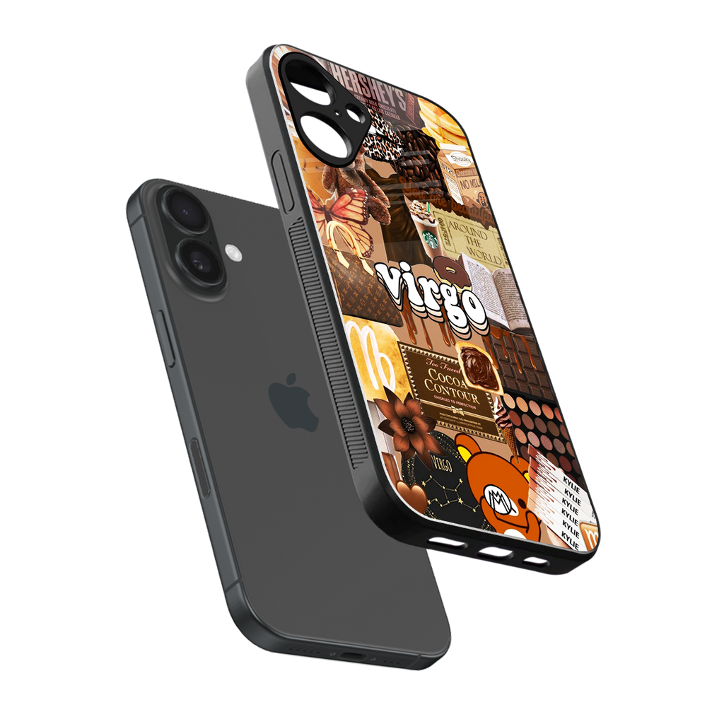 virgo aesthetic collage back phone cover | glass case for iphone 16 plus