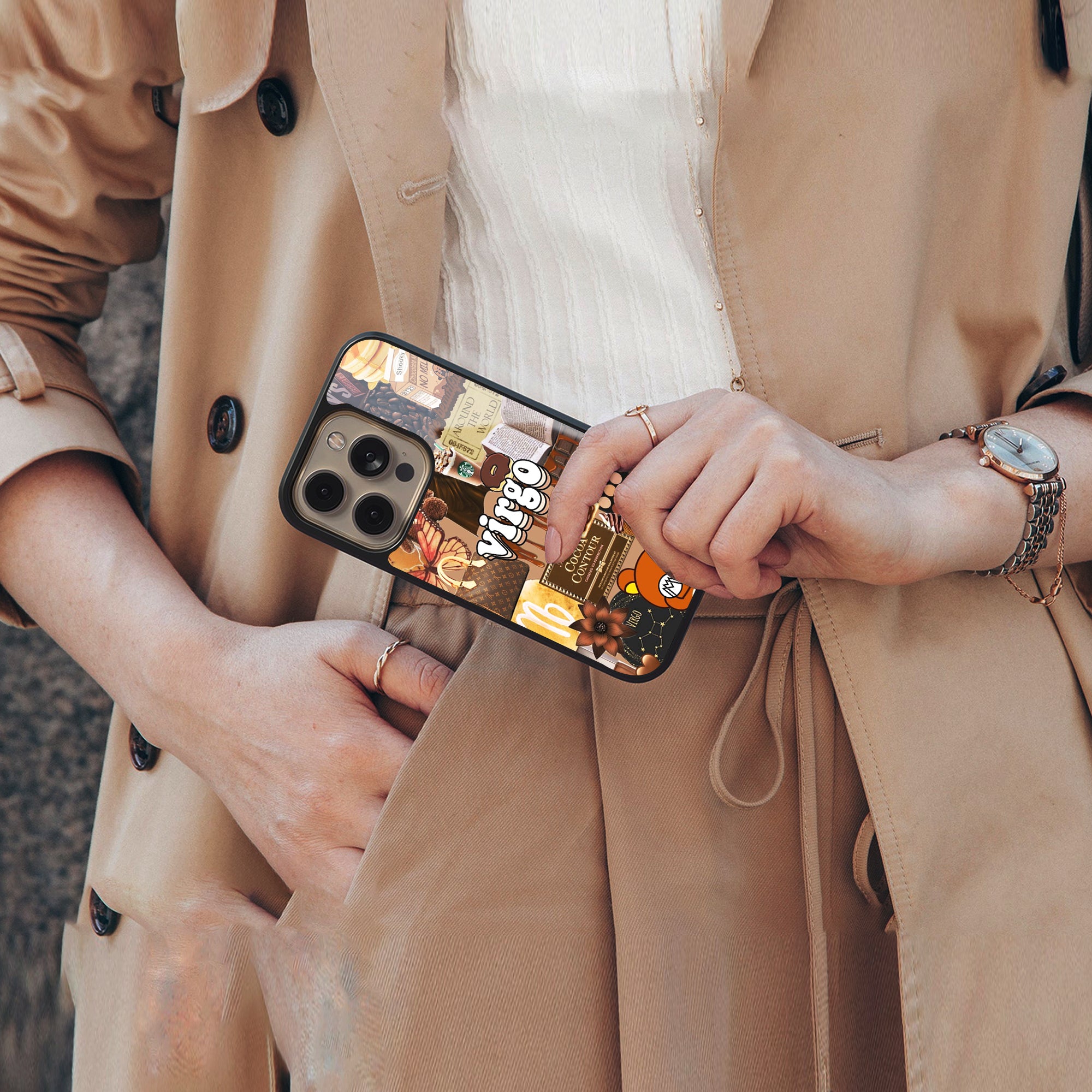 virgo aesthetic collage back phone cover | glass case for iphone 16 plus