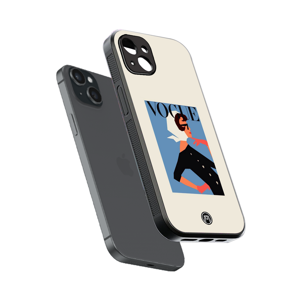vogue lady back phone cover | glass case for iphone 15 plus