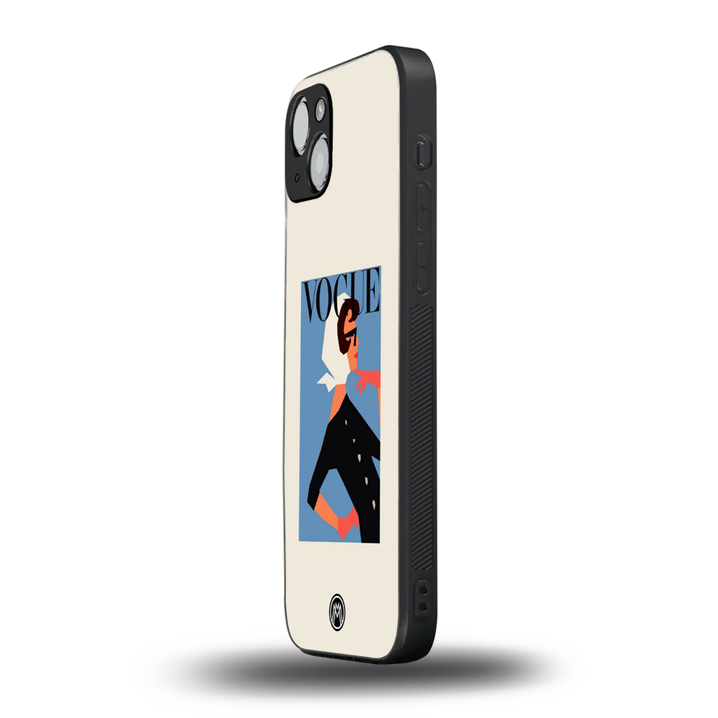 vogue lady back phone cover | glass case for iphone 15 plus