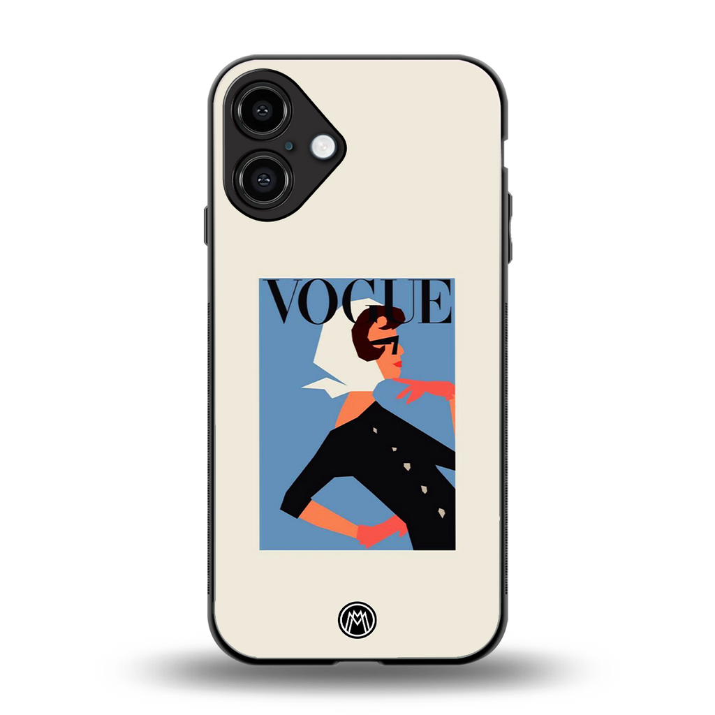 vogue lady back phone cover | glass case for iphone 16 plus
