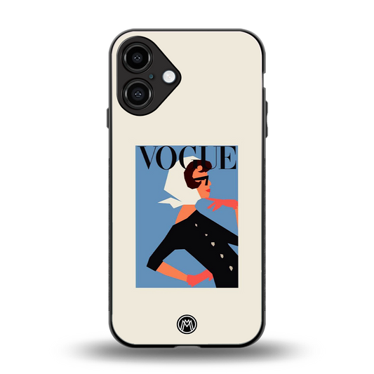 vogue lady back phone cover | glass case for iphone 16 plus