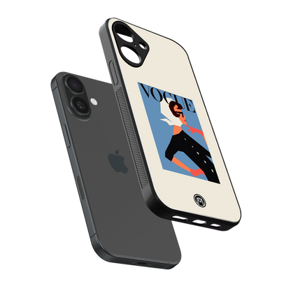vogue lady back phone cover | glass case for iphone 16 plus